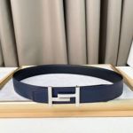 1:1  Hermes Blue& Black Leather Belt   with Silver"H" buckle Montaged 3.8cm